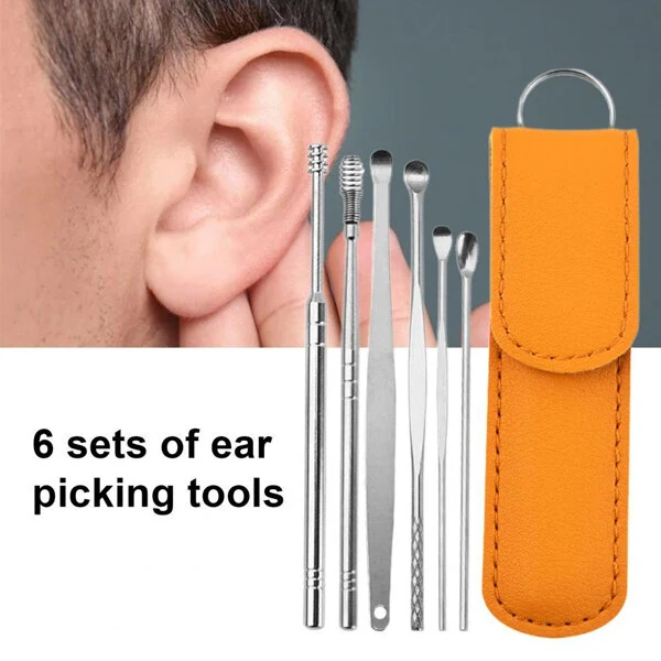 6PCS Ear Pick Set Portable Ear Cleaner Ear Wax Remover Ear Curette Spiral Ear Spoon Ear Cleaning Tools With Lather Case