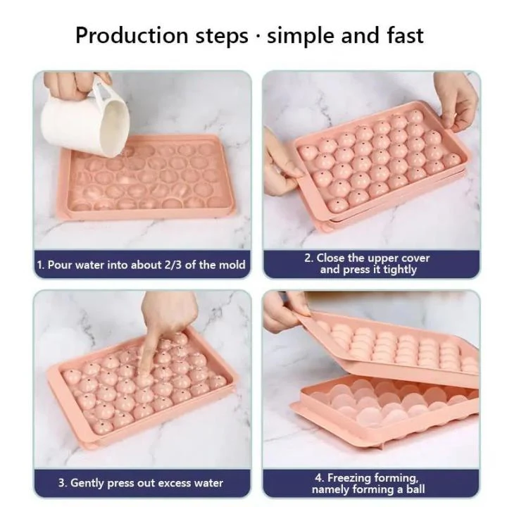 Round Ice Cube Tray | Ice Ball Maker with Non Spill Lids, 33 Cavity Small Ice Sphere Molds image 5