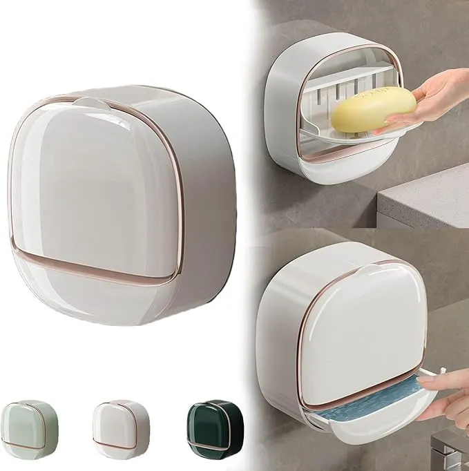 Soap Holder With Lid Drain Soap Box Punch Free Flip Top Soap Dish image 2