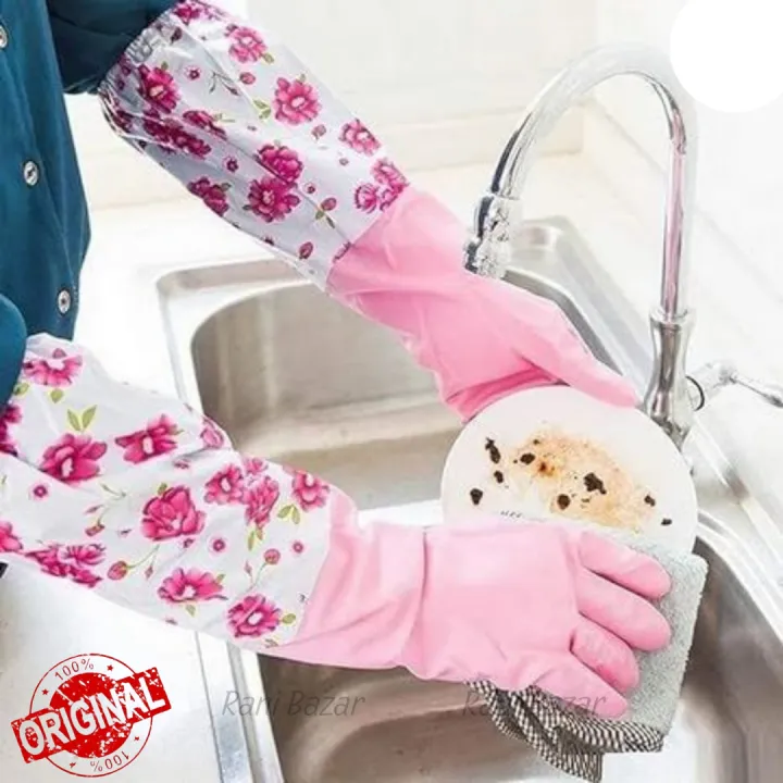 Dishwashing Cleaning Rubber Gloves Non Slip Waterproof Kitchen Gloves image 3