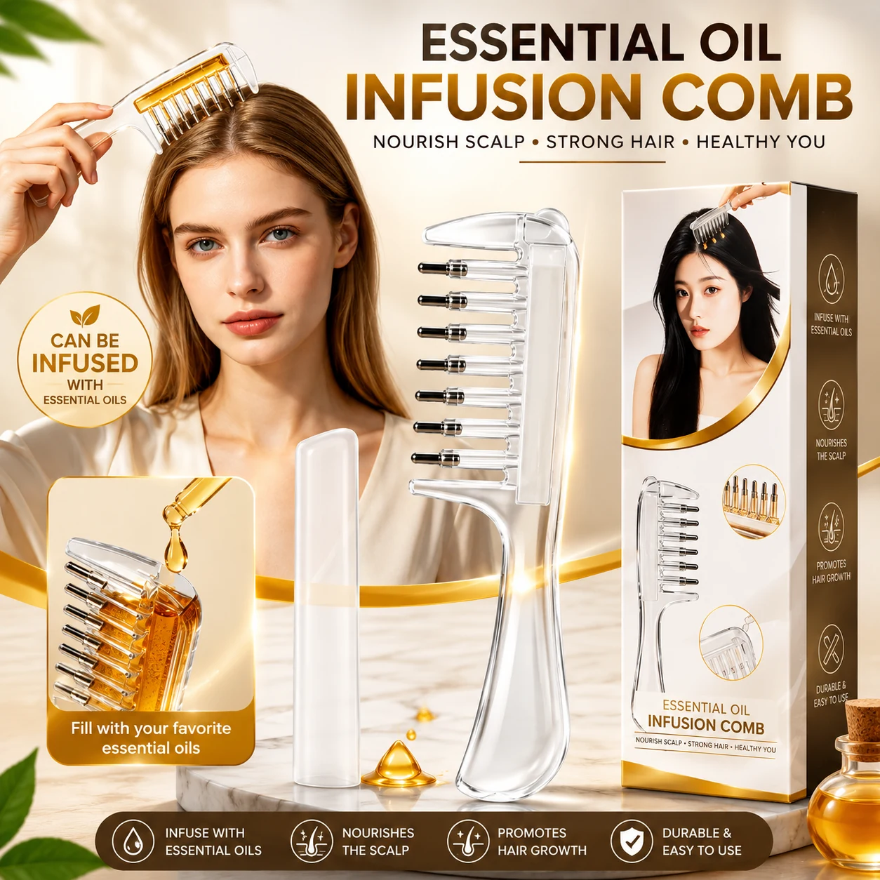Unisex Transparent Essential Oil Applicator Massage Comb image 2