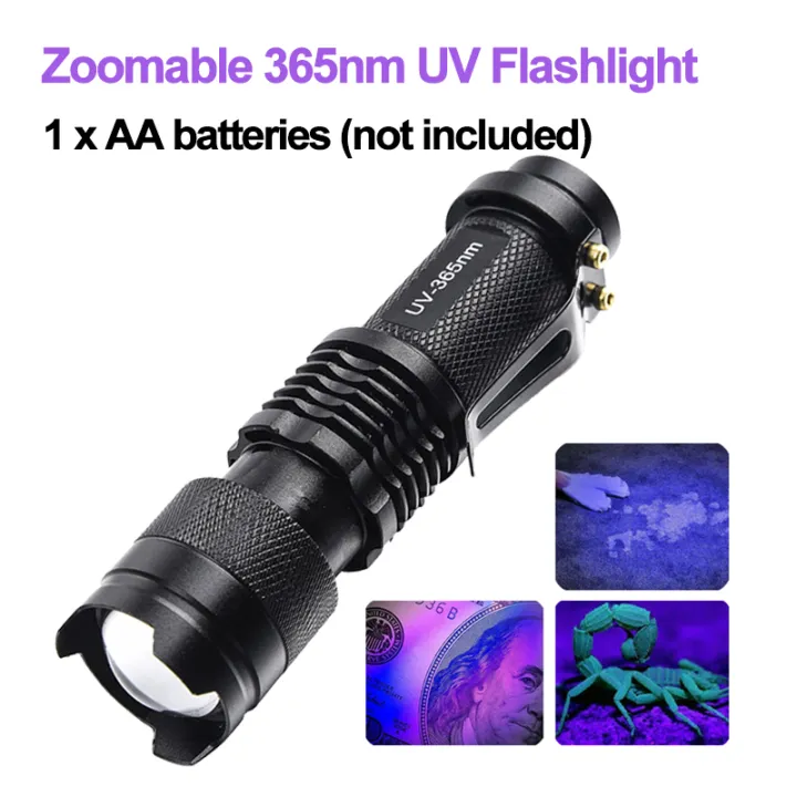 LED UV Flashlight 365/395nm Portable Mini Ultraviolet Torch Waterproof Zoomable Violet Light Pet Urine Scorpion Detector UV Lamp image 2