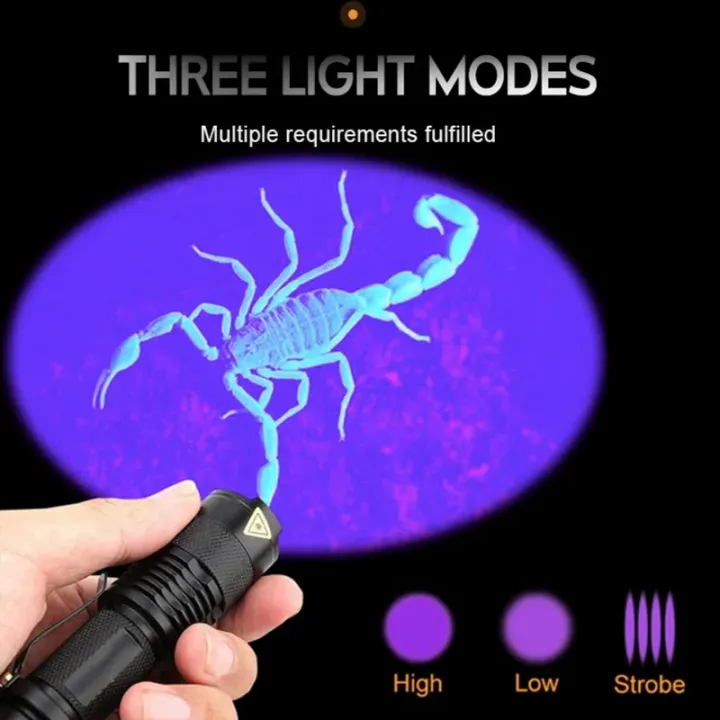 LED UV Flashlight 365/395nm Portable Mini Ultraviolet Torch Waterproof Zoomable Violet Light Pet Urine Scorpion Detector UV Lamp image 3