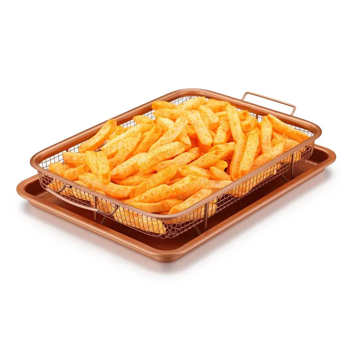 Copper Crisper Tray Frying Baking Pan Non Stick French Fries Basket