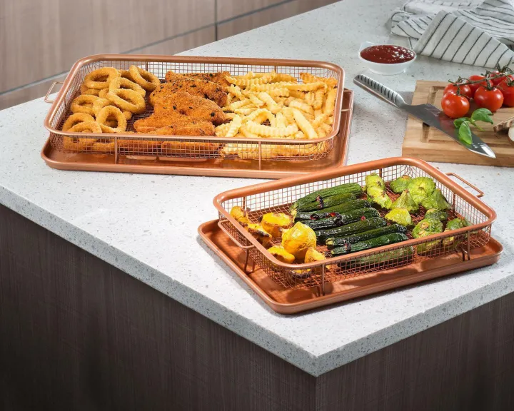 Copper Crisper Tray Frying Baking Pan Non Stick French Fries Basket image 5