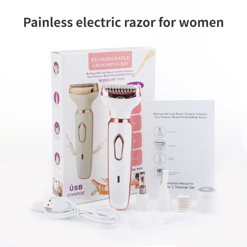 Electric Razor for Women, Portable 4 in 1 Lady Electric Shaver Set
