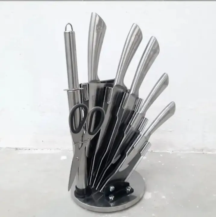 Stainless Steel Premium 8 Pcs Kitchen Knife Set with Rotating Black Stand image 4