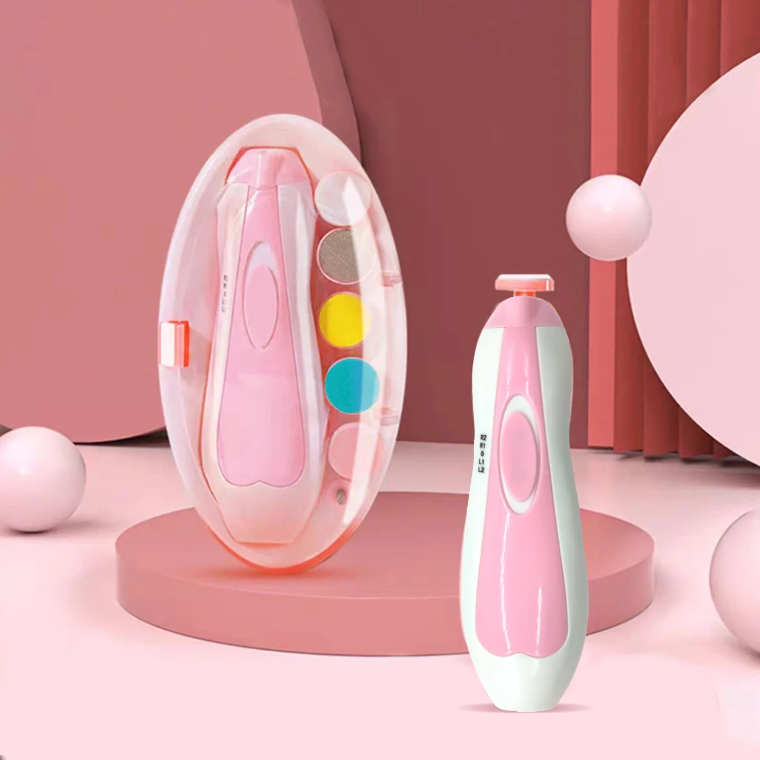 Electric Baby Nail File Nail Clipper and Nail Scissors Set Blue Pink image 2