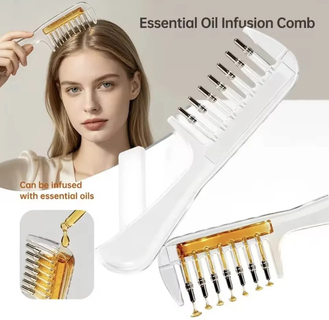 Transparent Refillable Essential Oil Hair Comb Applicator
