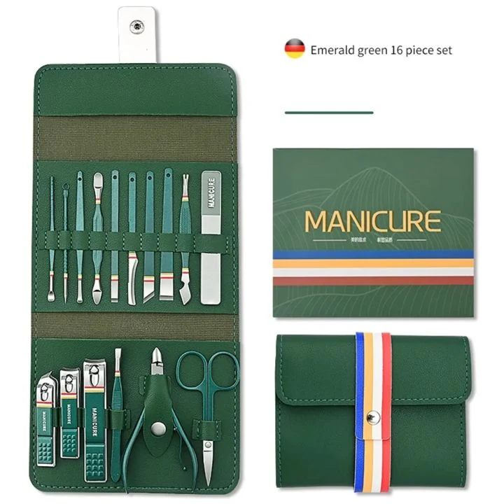 16pcs Stainless Steel Nail Cutter Set with Folding PU Bag image 4