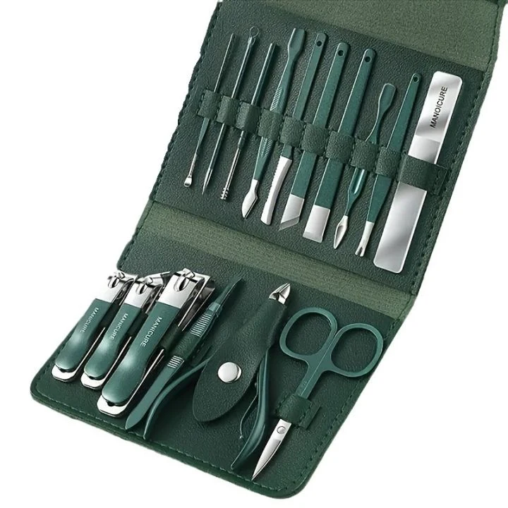 16pcs Stainless Steel Nail Cutter Set with Folding PU Bag image 7
