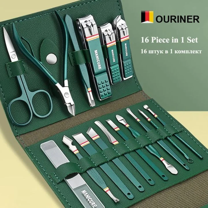 16pcs Stainless Steel Nail Cutter Set with Folding PU Bag image 3