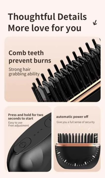 Wireless Rechargeable Hair Straightening Comb Portable Straight and Curling Comb image 3