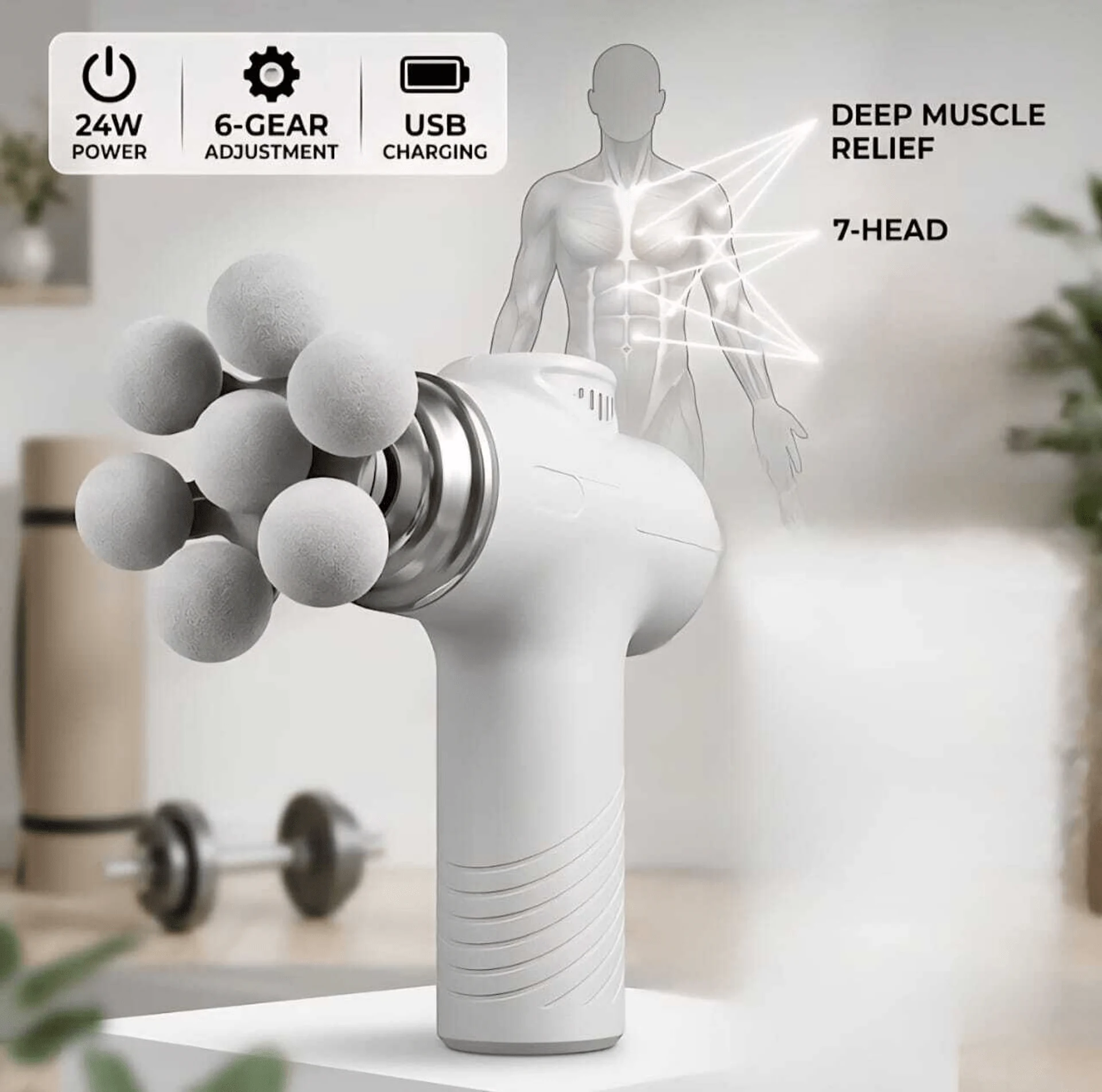 Blueidea BLD 219 - 7 Headed Fascia Massage Gun image 2