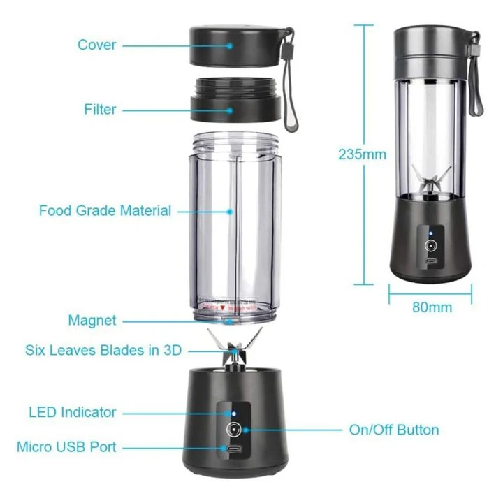 Portable USB Rechargeable Blender Cup, Six Blade Smoothie Juicer image 6
